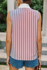 Fresh Start Slate Blue Striped Blouse