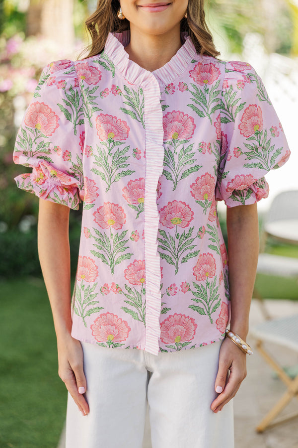 Blushing Floral Pink Medallion Blouse