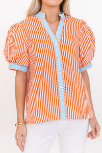 On The Edge Orange Striped Blouse