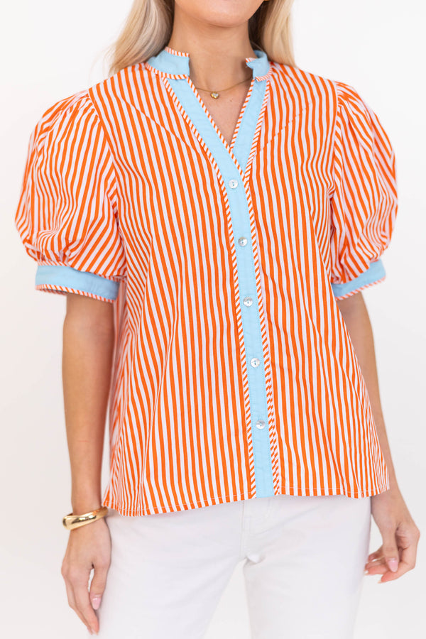 On The Edge Orange Striped Blouse