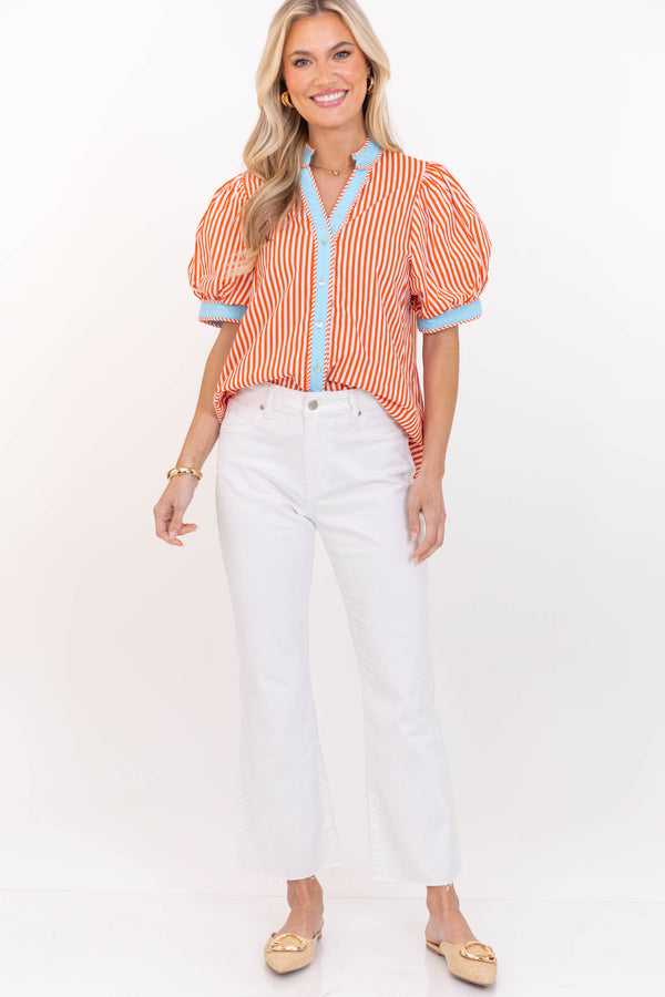 On The Edge Orange Striped Blouse