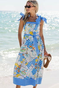 Honey Blossom Blue Lemon Print Dress