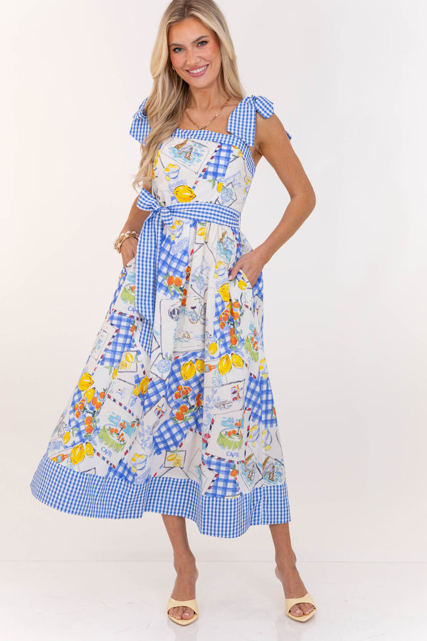 Honey Blossom Blue Lemon Print Dress Shop the Mint Honey Blossom Blue Lemon Print Dress Shop the Mint