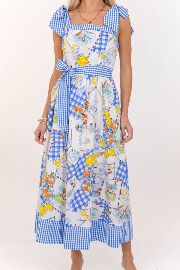 Honey Blossom Blue Lemon Print Dress