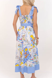 Honey Blossom Blue Lemon Print Dress