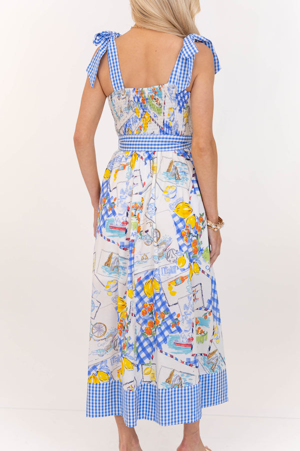 Honey Blossom Blue Lemon Print Dress