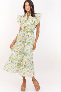 Soft Petals Green Ditsy Floral Midi Dress