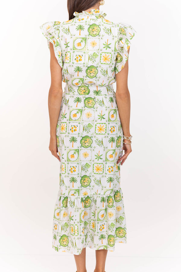 Soft Petals Green Ditsy Floral Midi Dress