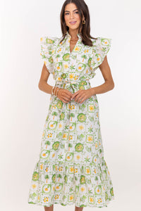 Soft Petals Green Ditsy Floral Midi Dress