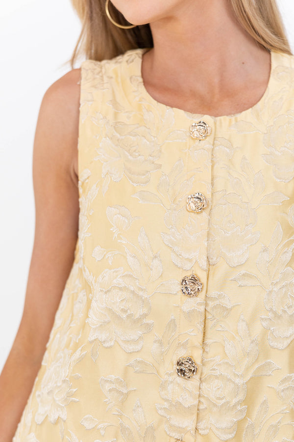 Timelessly Yours Yellow Brocade Dress
