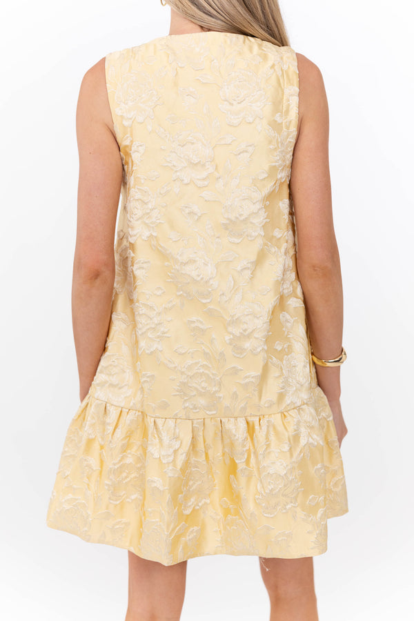 Timelessly Yours Yellow Brocade Dress