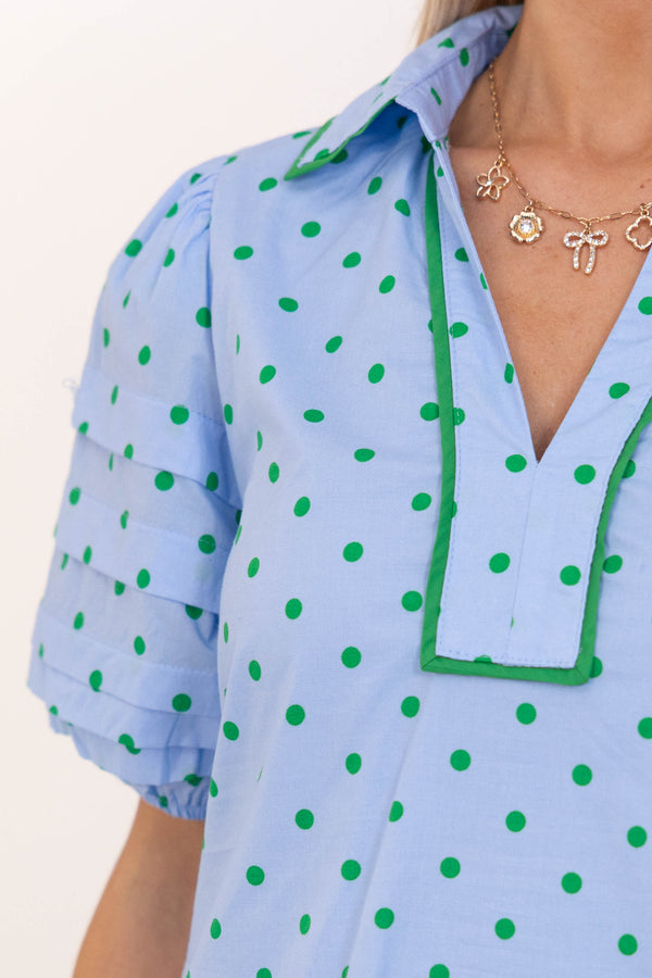 All The Sweet Details Blue Polka Dot Dress