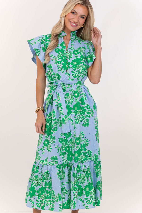 Effortless Icon Blue Floral Midi Dress