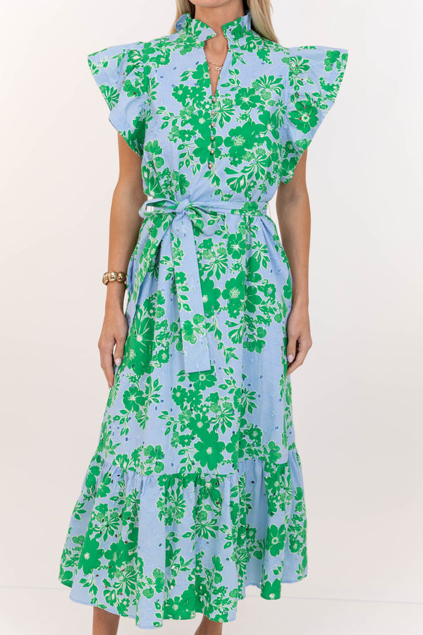 Effortless Icon Blue Floral Midi Dress