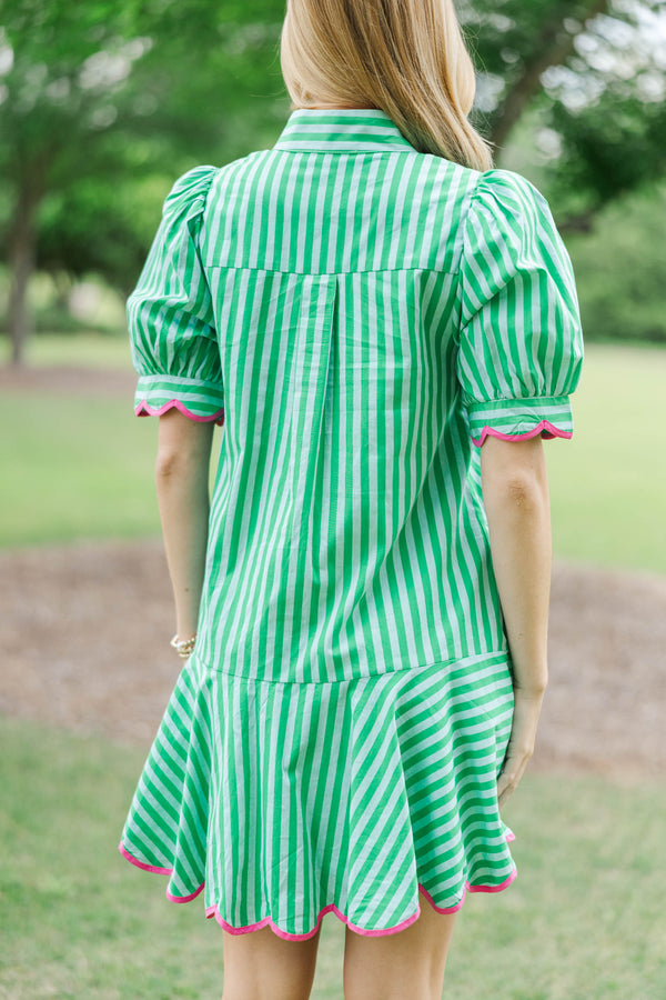 Summer Sand Green Striped Dress, Medium - The Mint Julep Boutique