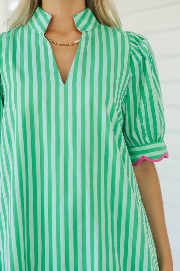 Summer Sand Green Striped Dress