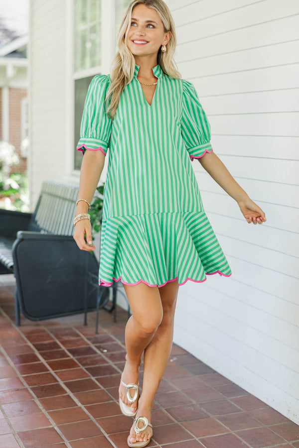 Summer Sand Green Striped Dress, Small - The Mint Julep Boutique