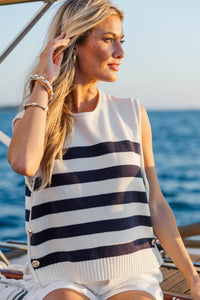 Easygoing Style Navy Striped Sweater