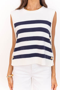 Easygoing Style Navy Striped Sweater