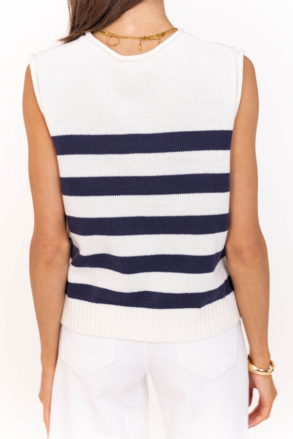 Easygoing Style Navy Striped Sweater