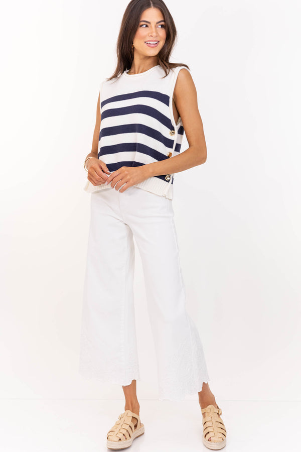 Charmed Cream Embroidered Wide Leg Jeans
