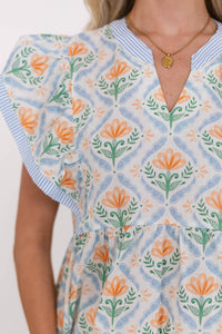 This One's Easy Light Blue Medallion Blouse