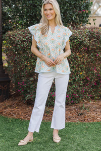 This One's Easy Light Blue Medallion Blouse