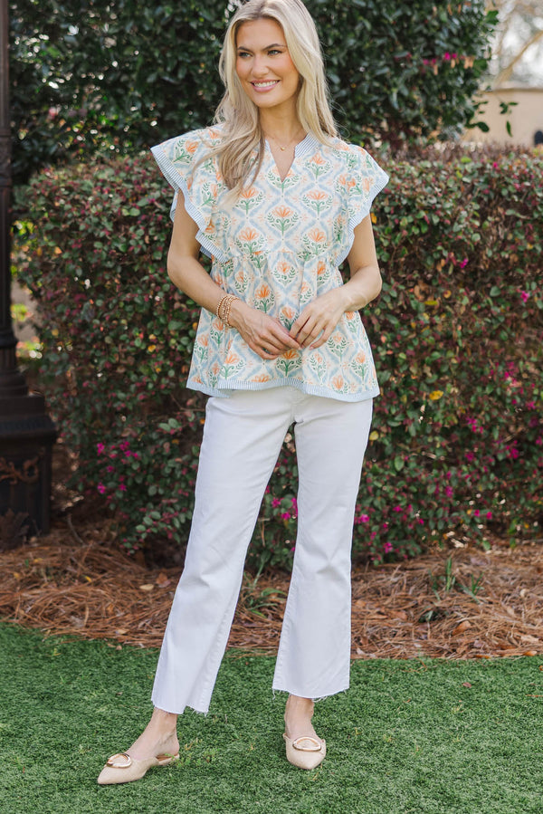 This One's Easy Light Blue Medallion Blouse