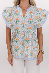This One's Easy Light Blue Medallion Blouse