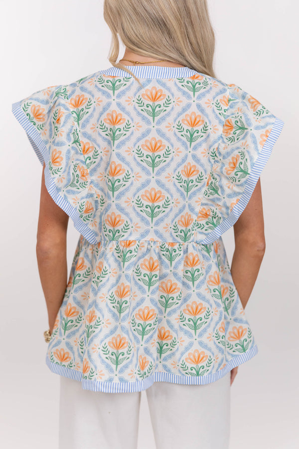 This One's Easy Light Blue Medallion Blouse