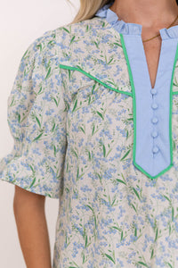 Just What You Needed Blue Ditsy Floral Blouse