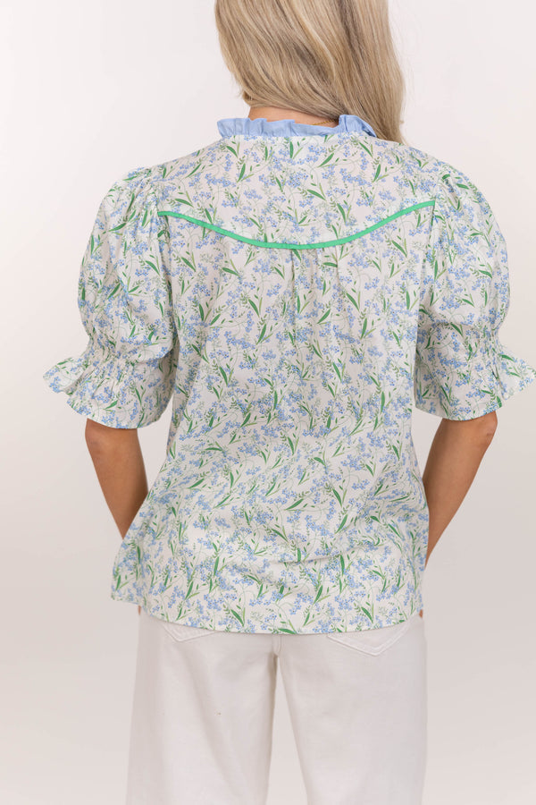 Just What You Needed Blue Ditsy Floral Blouse