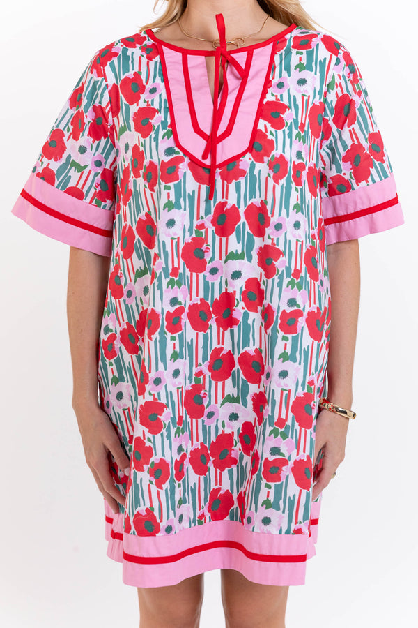 Stay Cool Casual Red Floral Shift Dress