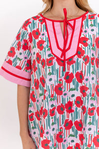 Stay Cool Casual Red Floral Shift Dress