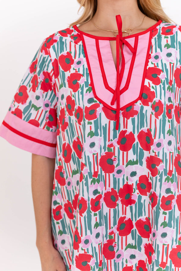 Stay Cool Casual Red Floral Shift Dress