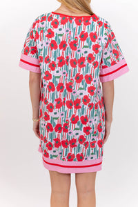 Stay Cool Casual Red Floral Shift Dress