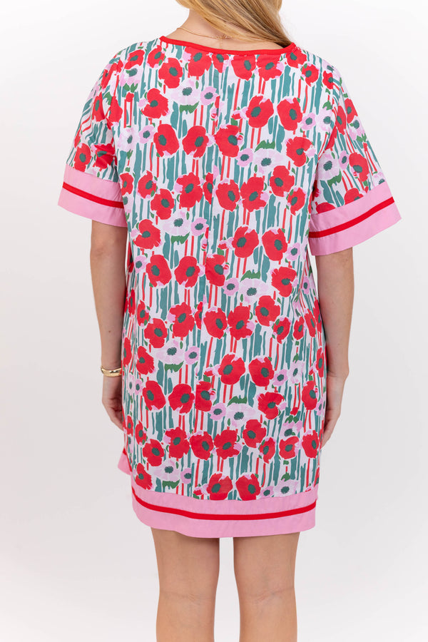 Stay Cool Casual Red Floral Shift Dress
