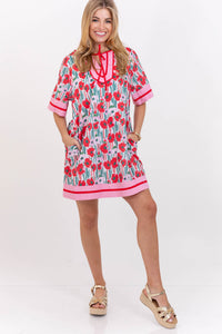 Stay Cool Casual Red Floral Shift Dress