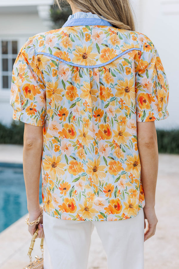 Weekend Made Easy Orange Floral Blouse