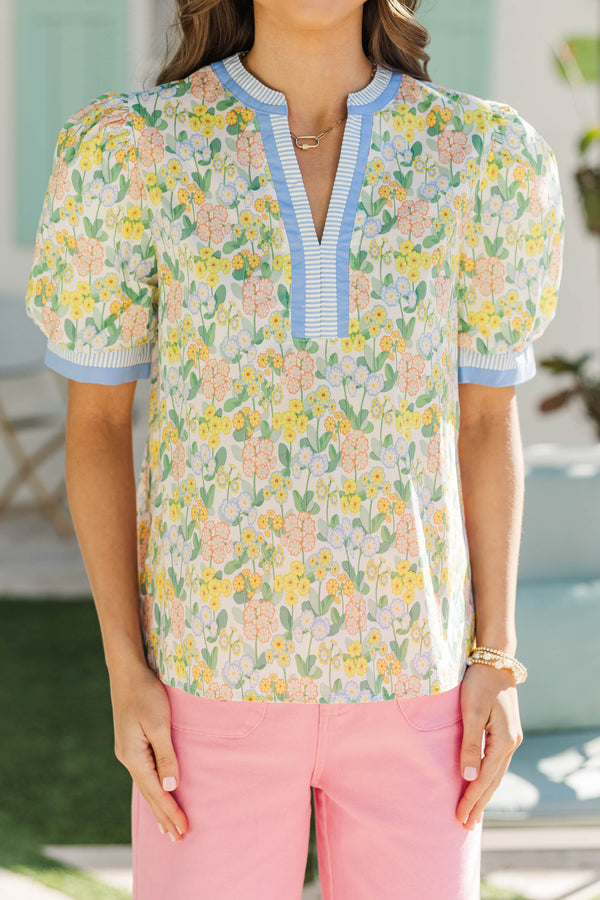 Real Life Ready Yellow Ditsy Floral Blouse