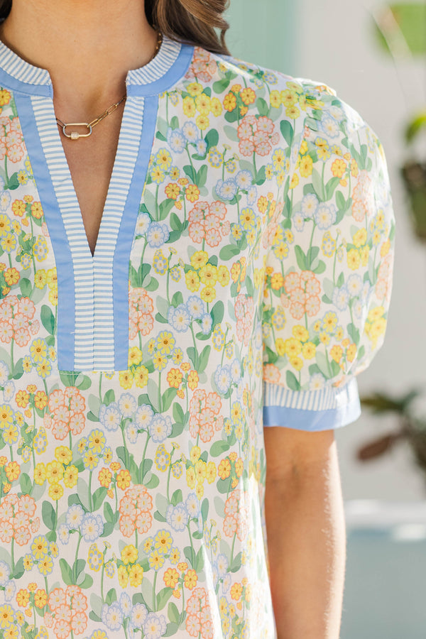 Real Life Ready Yellow Ditsy Floral Blouse