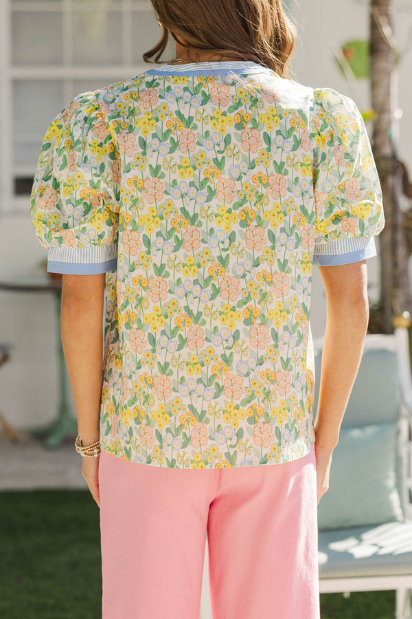 Real Life Ready Yellow Ditsy Floral Blouse