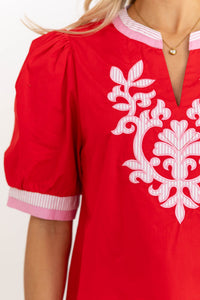 Sweet Details Red Embroidered Blouse
