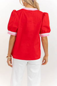 Sweet Details Red Embroidered Blouse