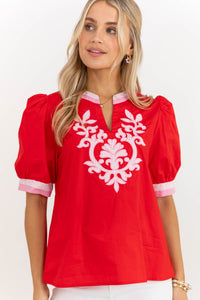 Sweet Details Red Embroidered Blouse