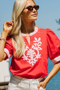 Sweet Details Red Embroidered Blouse