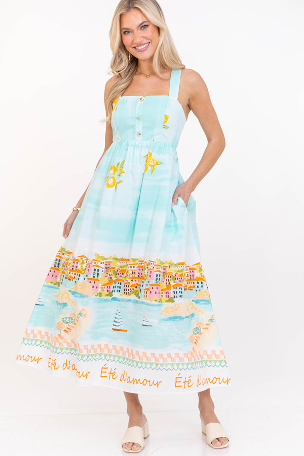 Stay Golden Blue Novelty Midi Dress – Shop the Mint