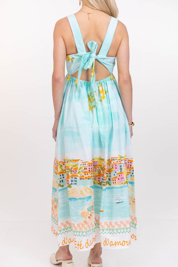 Stay Golden Blue Novelty Midi Dress