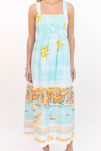 Stay Golden Blue Novelty Midi Dress