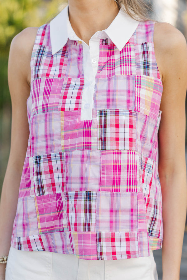 Exactly What I Wanted Pink Plaid Blouse